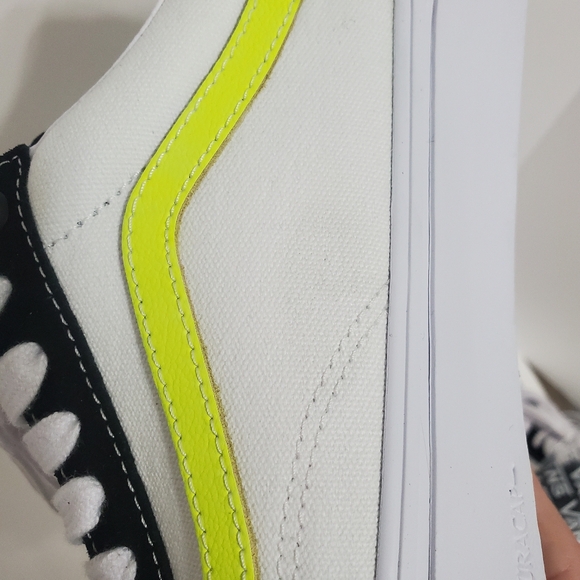 Vans Skate Old Skool Mens Size 11.5 True White Neon Yellow Canvas Seude Shoes - Picture 11 of 12